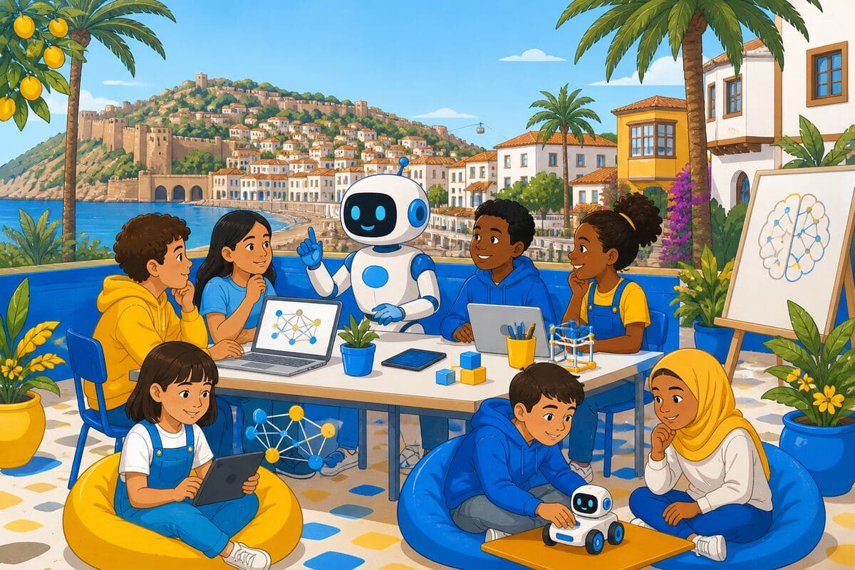 Oba Alanya bölgesi için çocuklara yapay zeka eğitimi illüstrasyonu