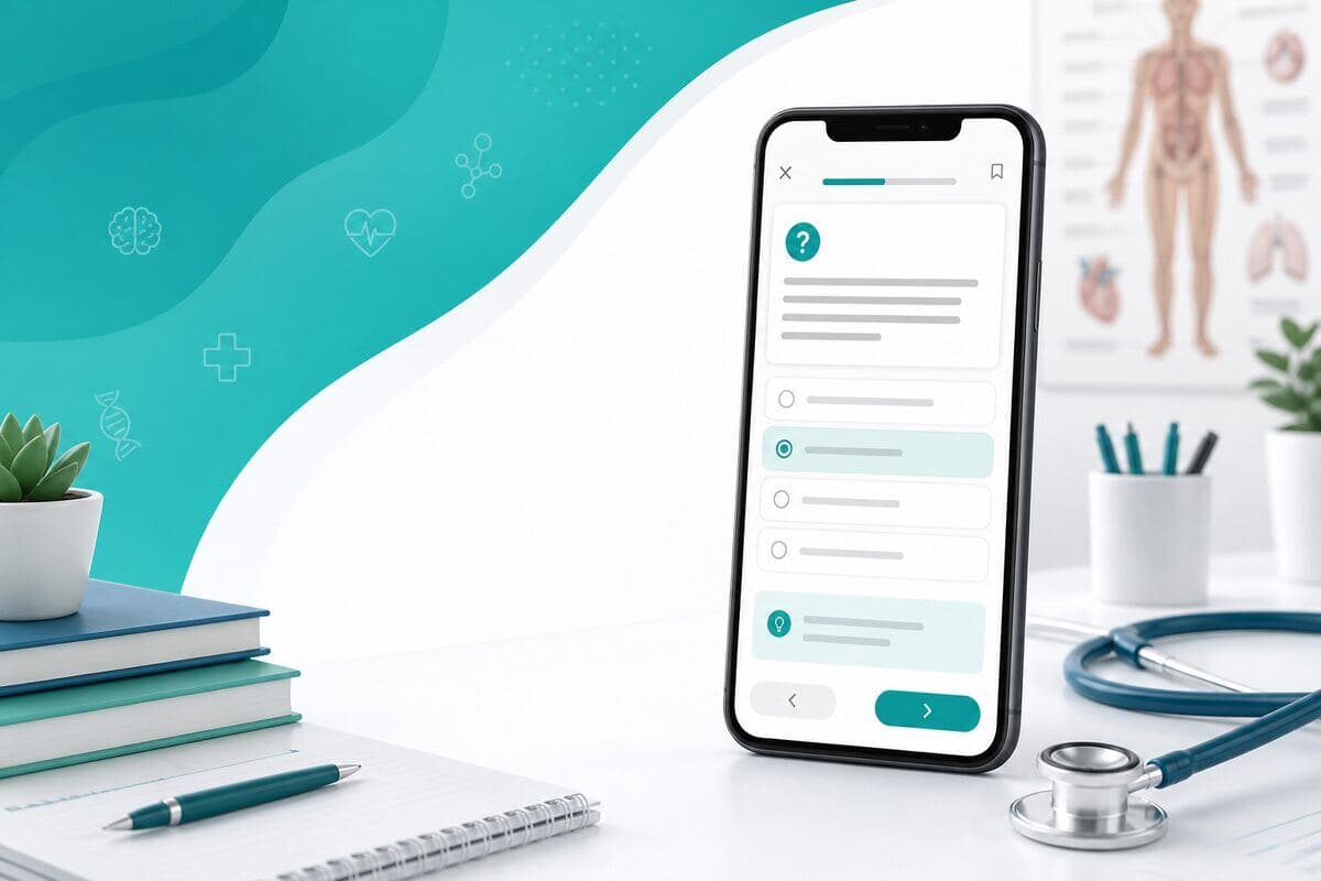 Medingo tıp eğitimi uygulaması için çalışma masası illüstrasyonu